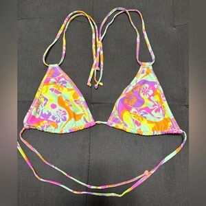 Kulani Kinis multi colored neon floral twin strap bikini top